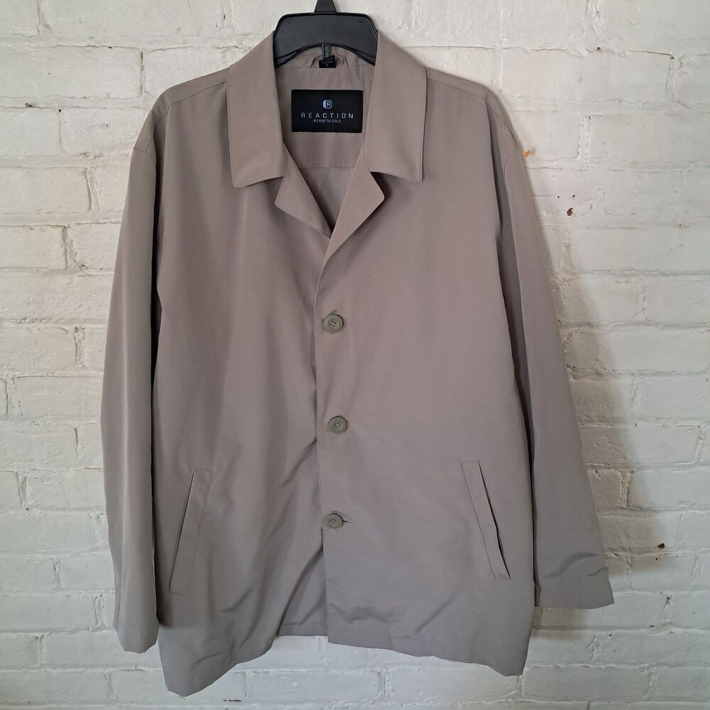 Reaction Kenneth Cole Mid Length Commuter Trench Coat Khaki Mens Size Large